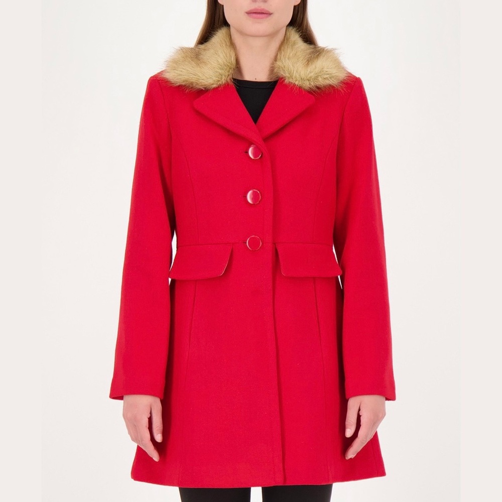Kate spade new york Faux-Fur Trim Walker Coat,